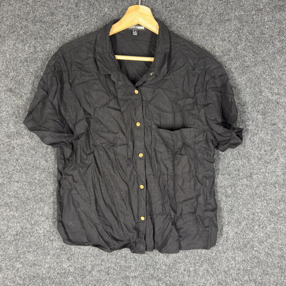 Fashion Nova Shirt Women S Small Black Button Up Collared Short Sleeve Pockets